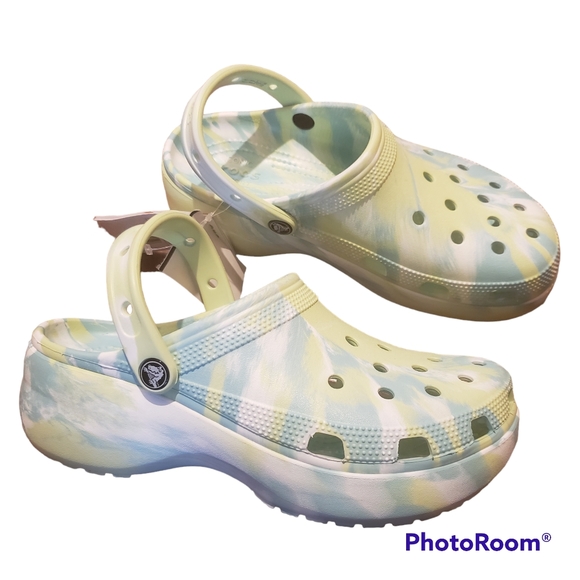 CROCS Shoes - Green and Blue Tie Dye Platform Crocs size 10 new with tag